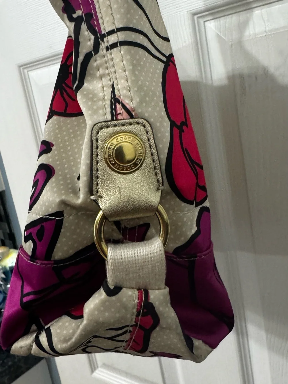 Coach Poppy Kyra Floral Print Tote Bag in Beige and Red